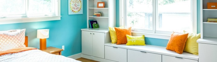Kids Room Design - Melton Design Build - Blue Walls Orange Accents