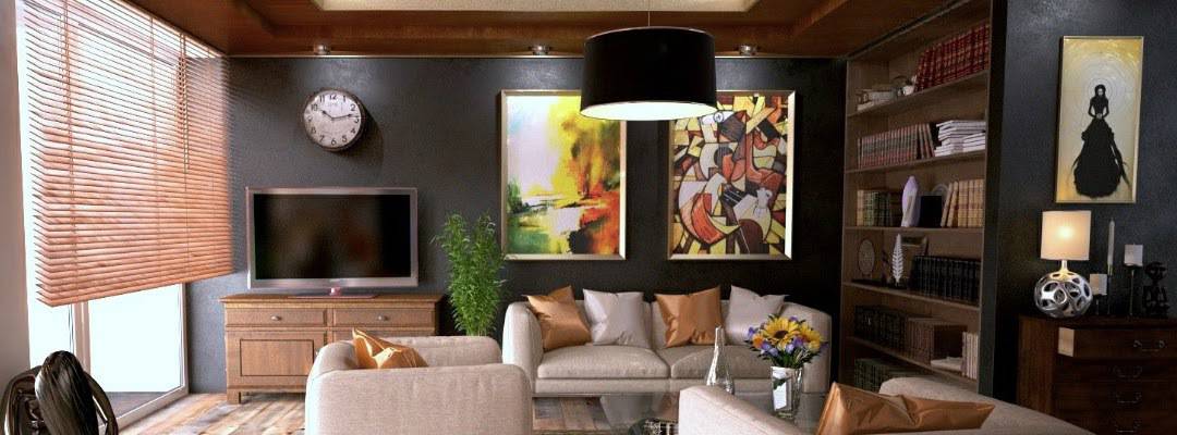 photo of living room with black walls - energy savings